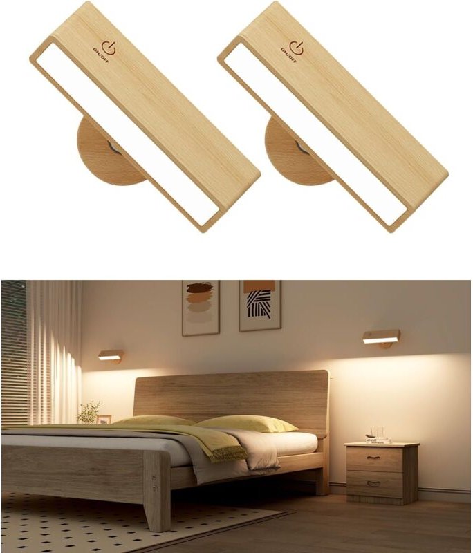 Akku Wandleuchte Innen 2 Stück Holz,Wandleuchte ohne Stromanschluss,Wandlampe Kabellos Dimmbar Touch Control,Lampe ohne ...