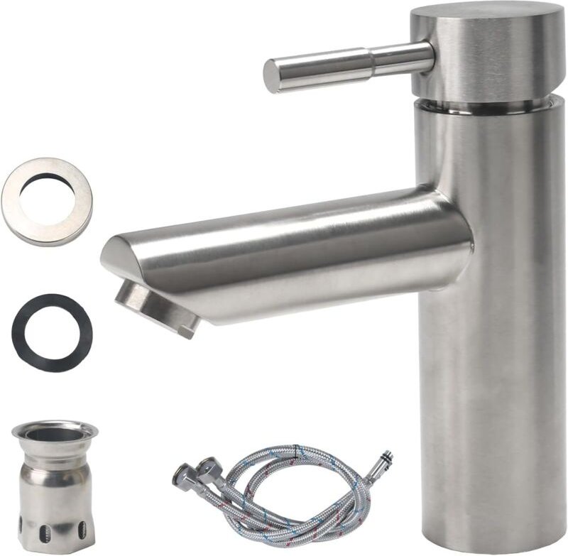Küchenarmatur aus Edelstahl 304, Badarmatur mit Schlauch, Warm- und Kaltwasser-Waschtischarmatur, Handwaschtischarmatur ...