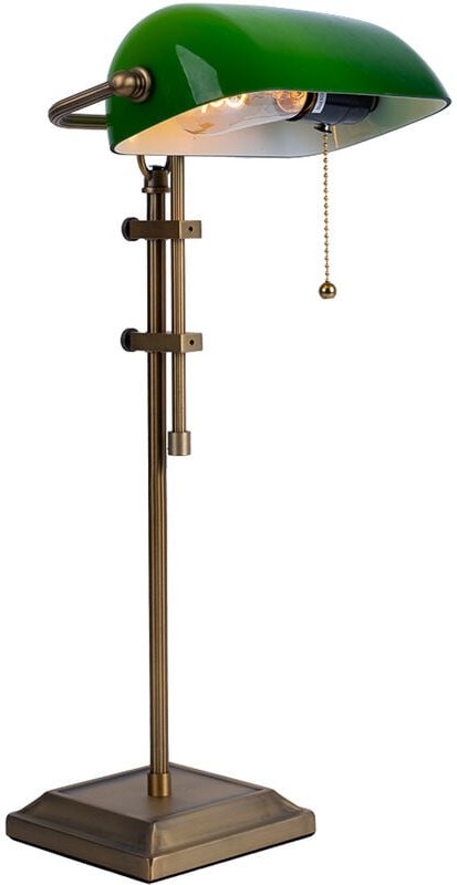 Schreibtischleuchte Bankerlampe Tischlampe altmessing Glas grün Leseleuchte höhenverstellbar, Zugschalter, 1x E27, LxH 2...