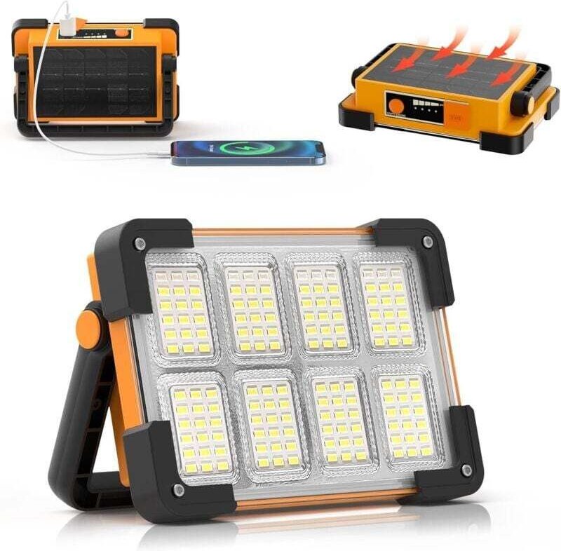 Strahler LED Rechargeable, Strahler LED Baustelle Portable Solaire & Batterie Rechargeable, 4 Modes Lampe von Travail fü...
