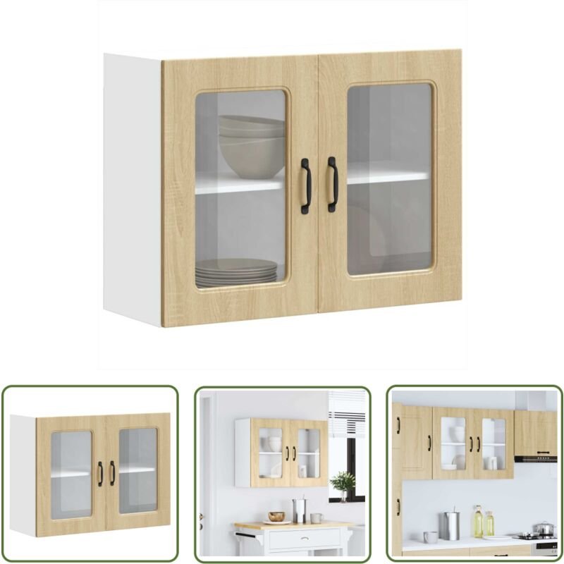 The Living Store - vidaXL Küchen-Hängeschrank mit Glastür Sonoma-Eiche Holzwerkstoff