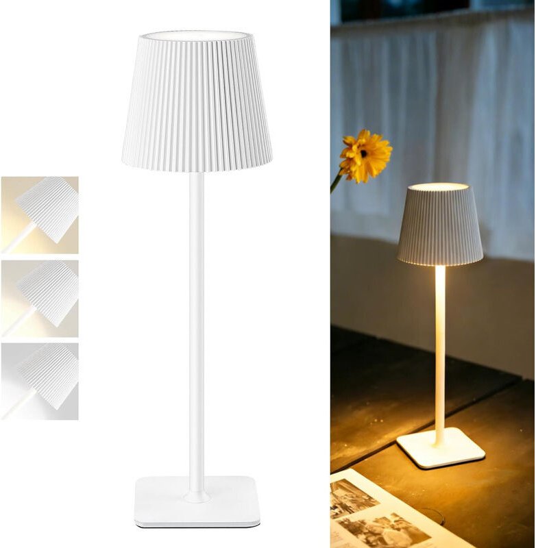 Akku Tischleuchte Kabellos 5.200mAh Dimmbar LED Tischlampe IP54 für außen und innen, 1er Weiß