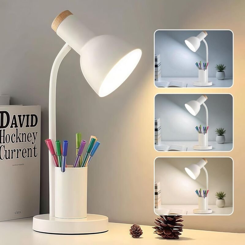 LED-Schreibtischlampe fürs Homeoffice, Tischleuchte mit Stifthalter, Leselampe mit 3 Farbmodi, Schreibtischleuchte mit f...