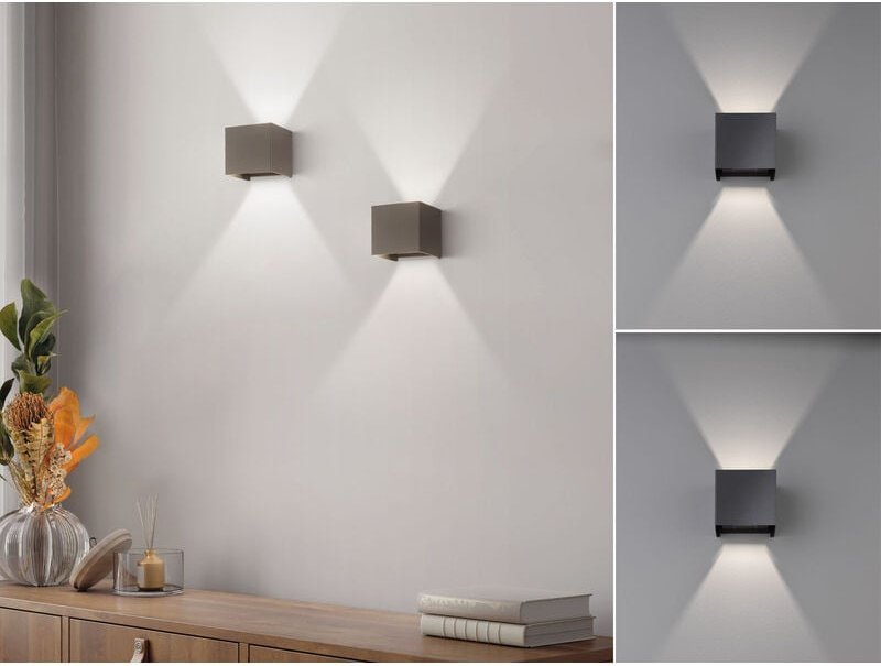 Meinewunschleuchte - 2er set led Updown Wandlampen Schwarz für Innen & Außen, Quadrat 10cm