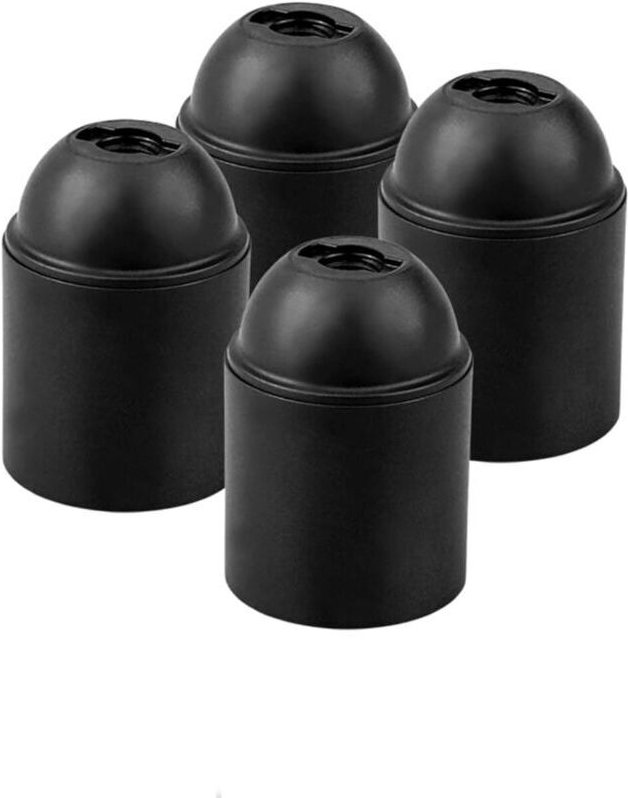 Set mit 4 schlichten schwarzen E27-Fassungen, M10x1-Anschluss, freiliegender E27-Lampensockel mit Grobgewinde
