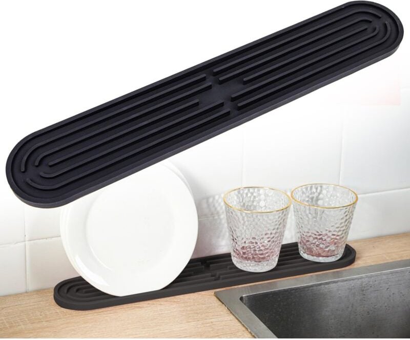 Schmale Silikon-Abtropfmatte, rutschfeste Unterlage für Geschirr, Tassen, Flaschen, Schneidebretter, Spülbecken-Organize...