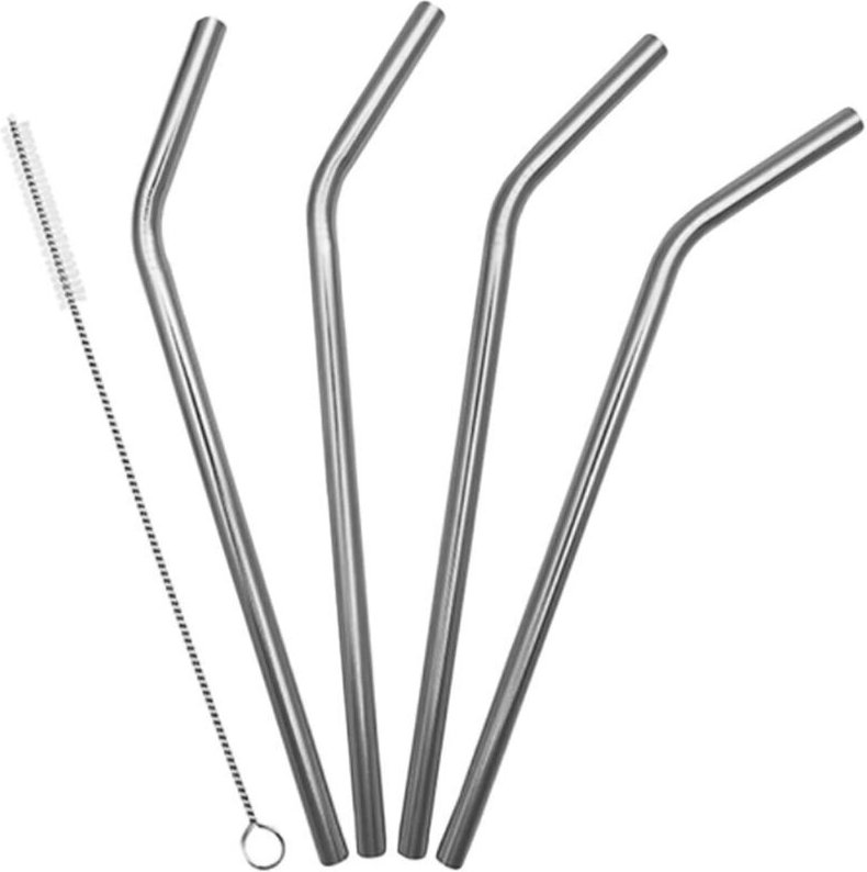 Set mit 4 Ersatz-Edelstahlstrohhalmen und Reinigungsbürste für Kühlboxen