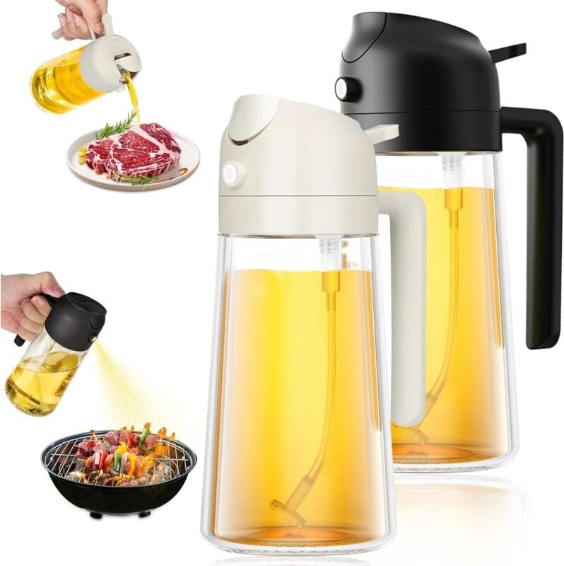 2 Stück Ölsprüher für Speiseöl, 470 ml, 2-in-1-Sprühflasche aus Glas, Ölsprüher für die Heißluftfritteuse zum Kochen, Gr...