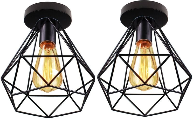Axhup - Deckenlampe, Deckenleuchte im Retro Look, Material: Stahl, Farbe: Schwarz, Fassung: E27 Schwarz - 2PCS