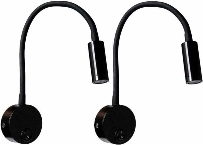 2 Stück schwarze 3-W-Wandleselampe, flexible, verstellbare Wand- und Schreibtischlampe aus Aluminium mit LED-Schalter un...