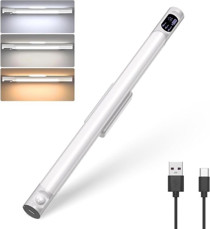 Vtizikl LED Cuisine Sous Meuble Sans Fil 64Led, 36cm 9000K Réglette Led Rechargeable USB, 2200mAh Lampe Placard Lumic La...