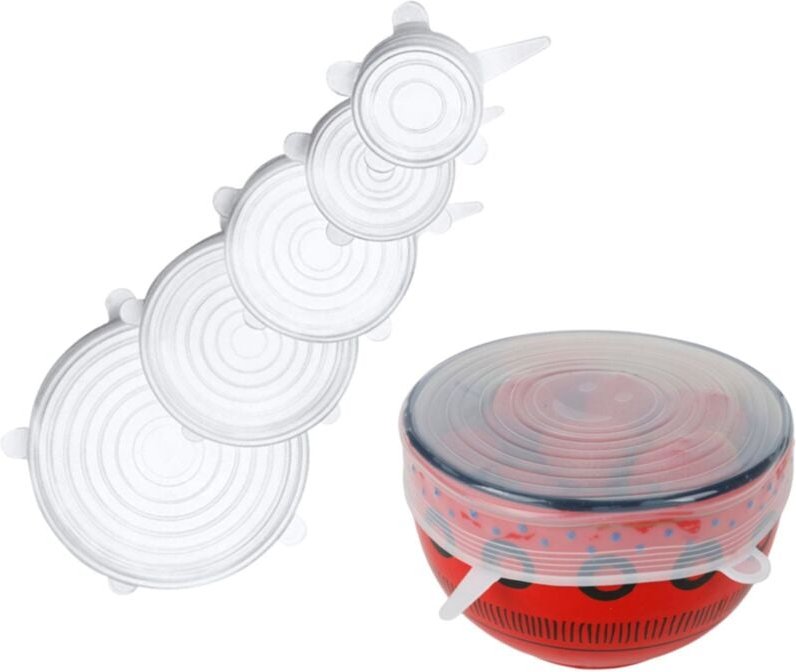 BURI Silikon-Deckel 5er-Set transparent Frischhaltedeckel wiederverwendbar dehnbar