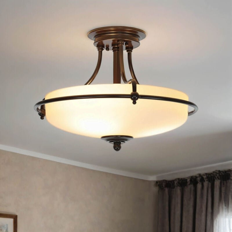 Deckenlampe Glas Metall E27 Creme Bronze Ø 43 cm Jugendstil Deckenleuchte Flur Eingang