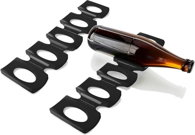 2 Flaschenhalter - faltbare Flaschenhalter - Stapelhilfe für den Kühlschrank - Silikonmatte (schwarz)