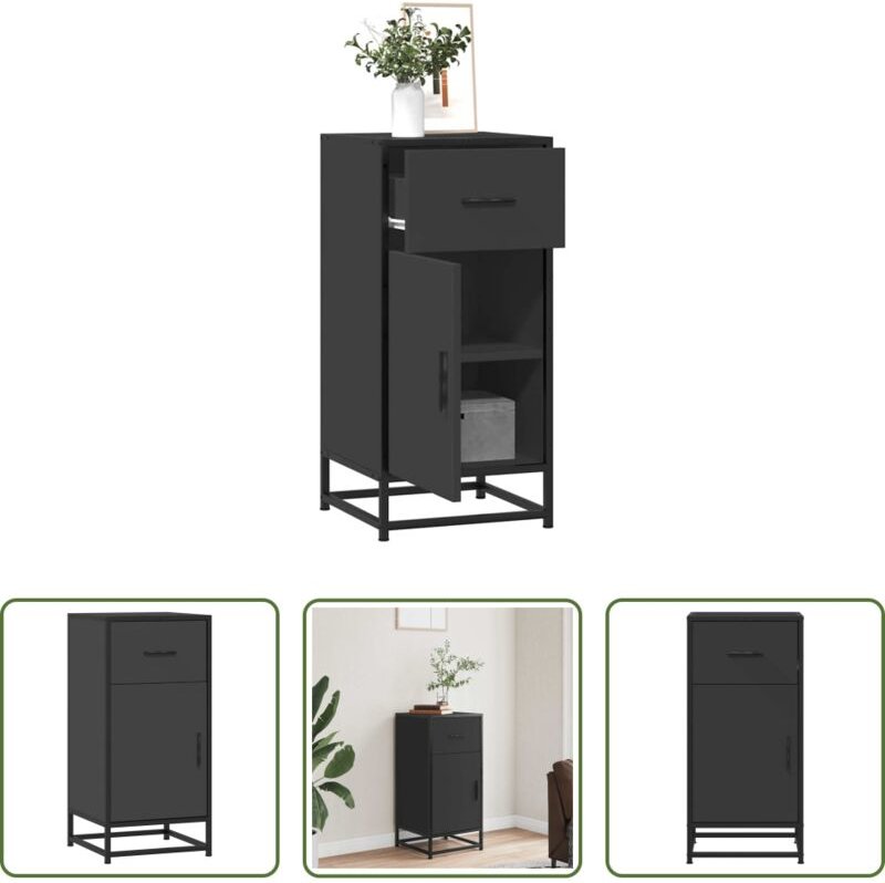 Holzwerkstoff - Sideboard Schwarz 35,5x35x76 cm Holzwerkstoff und Metall