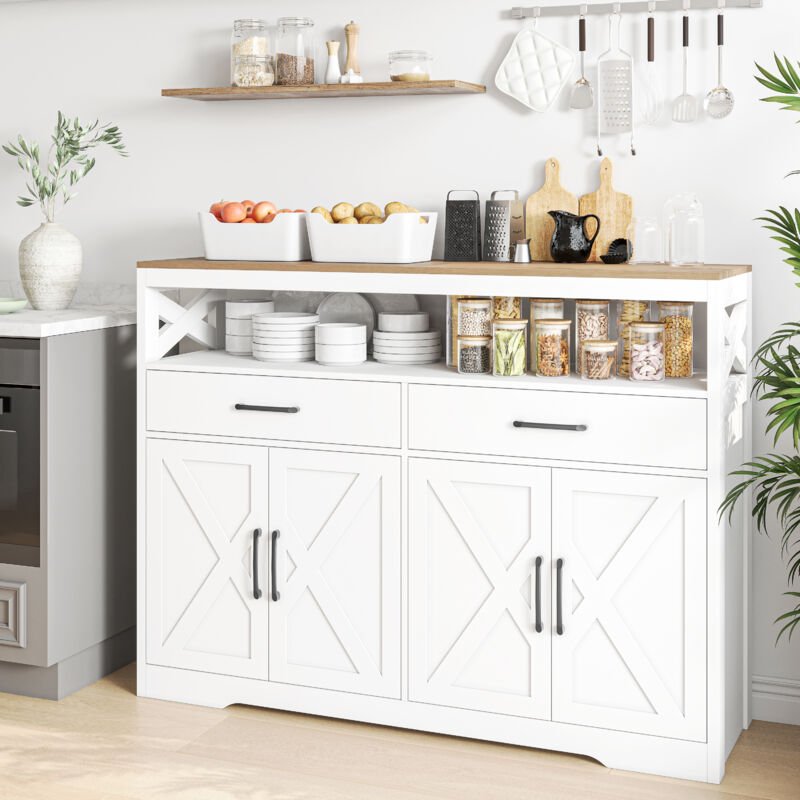 JOOKGBD-Sideboard 140x40x105 cm,Aufbewahrungsmöbel mit Schubladen und Türen,Küchenschrank mit verstellbaren Einlegeböden...