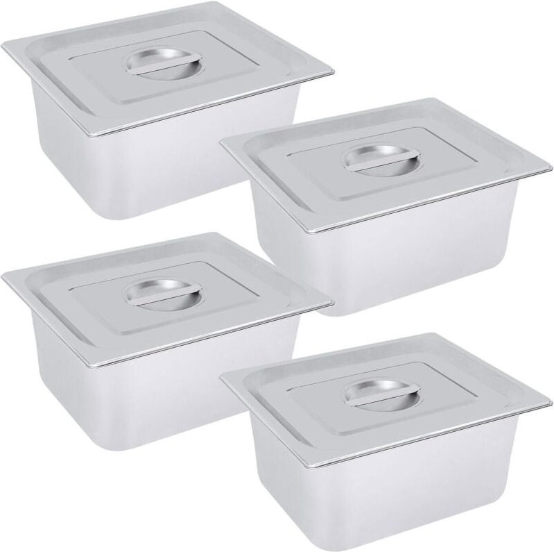 4 Stück Gastronomiebehälter, Edelstahl Speisebehälter mit Deckel Großer Vorratsbehälter für Lebensmittel für Catering-Pa...