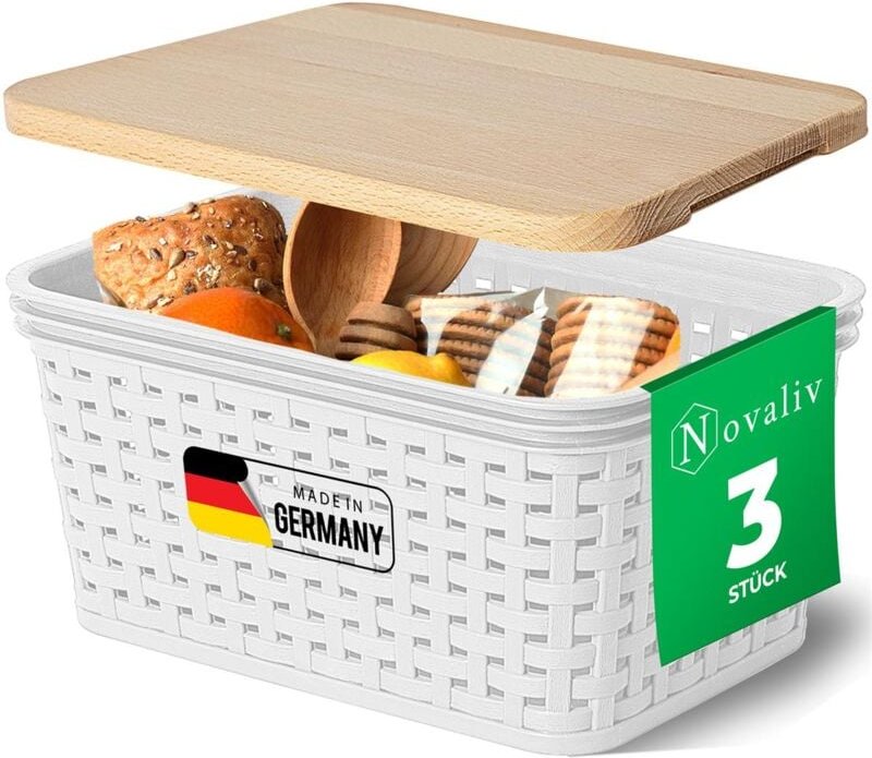Novaliv - 3x Aufbewahrungsbox 3x Aufbewahrungsbox, 3x Holzdeckel