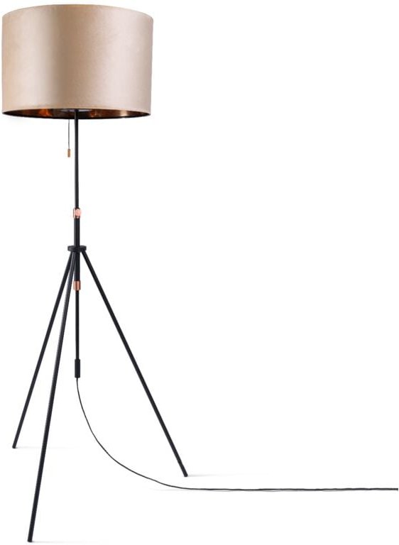 Thumbnail - Paco Home - Pendelleuchte Stehleuchte Dreibein Wohnzimmer Lampenschirm Velours Unifarben E27 Beige Kupfer (Ø45.5 cm), St...