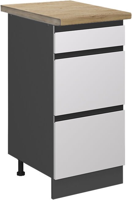 Vicco - Küchenunterschrank R-Line, Weiß, 40 cm mit Schubladen, ap Eiche