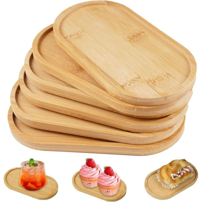 6-teiliges kleines Serviertablett-Set aus Holz, 17,5 × 8,8 × 1 cm ovale Bambustabletts, kleine Holztabletts, ovale Servi...