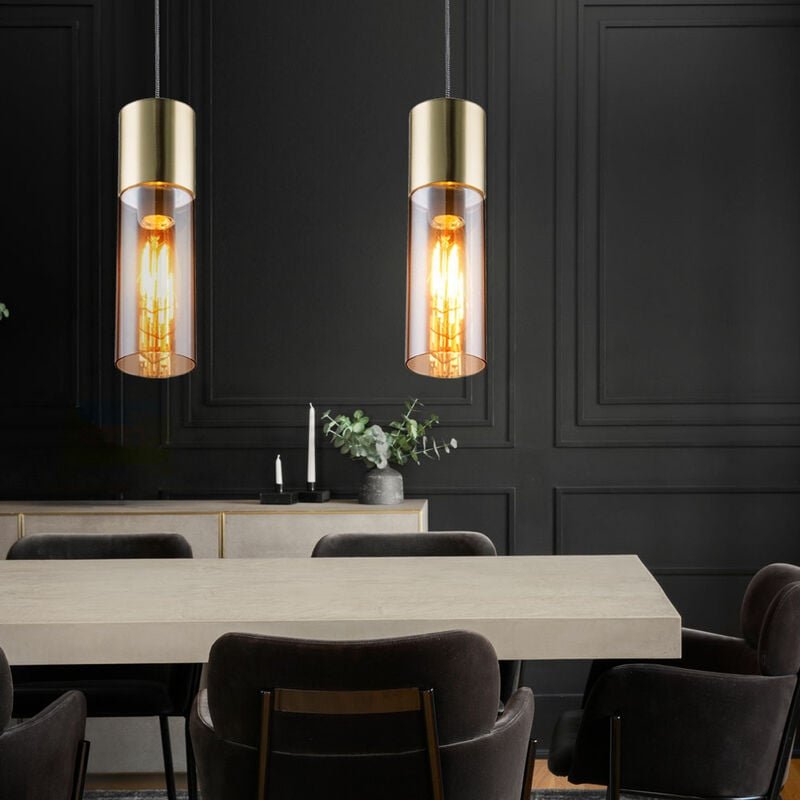 Etc-shop - 2er Set Hänge Design Decken Lampe Wohn Ess Zimmer Glas Pendel Leuchte Messing