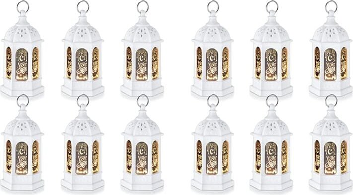 12 Stück Mini-Ramadan-Kerze, Mubarak-Laterne, led, Eid Mubarak-Laterne, Mond- und Sternlichter, Hängelaterne im marokkan...