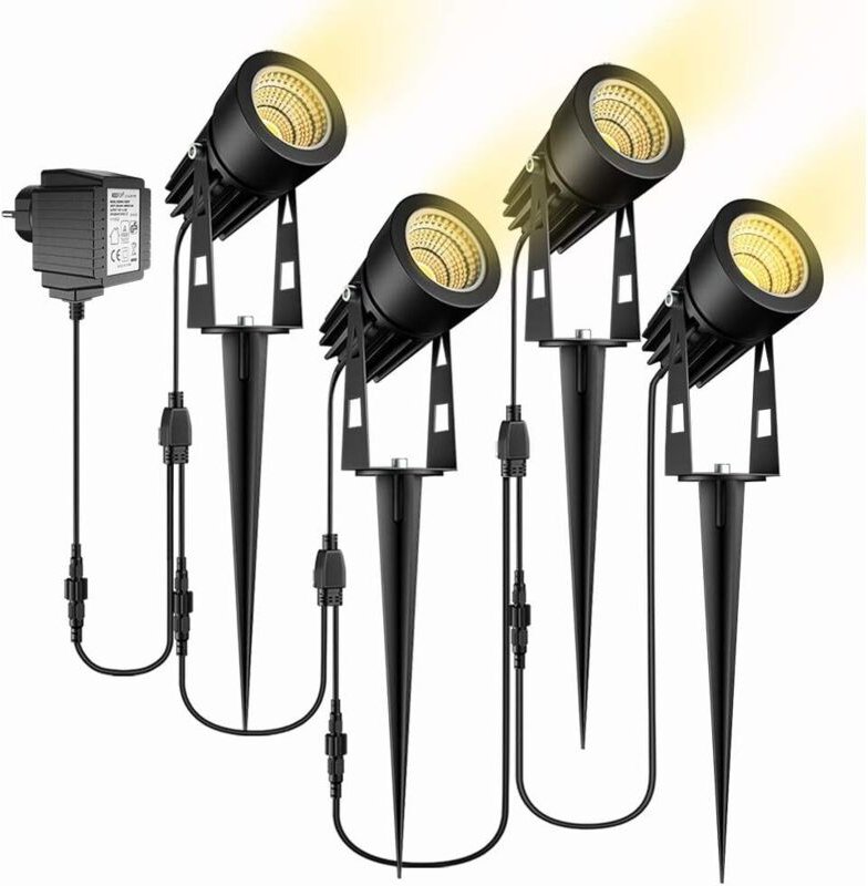 Gartenleuchte, 4er Set wasserdichte IP65 led Erdspießstrahler mit Stecker Warmweiß - RWGarten & Pool Teich & Gartendeko ...
