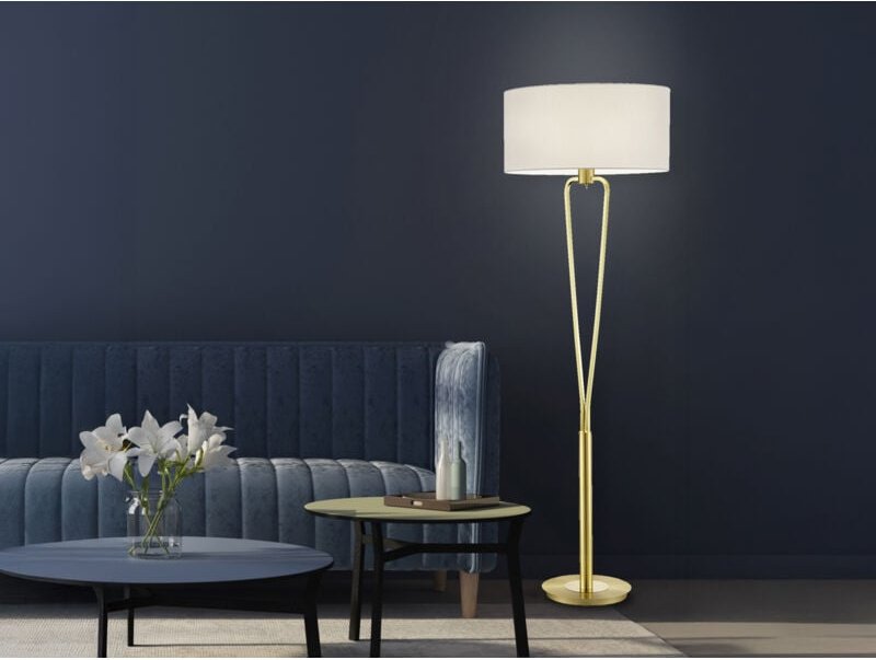 Designer Stehleuchte paris ii Messing mit Stoffschirm Weiß, Höhe 160cm