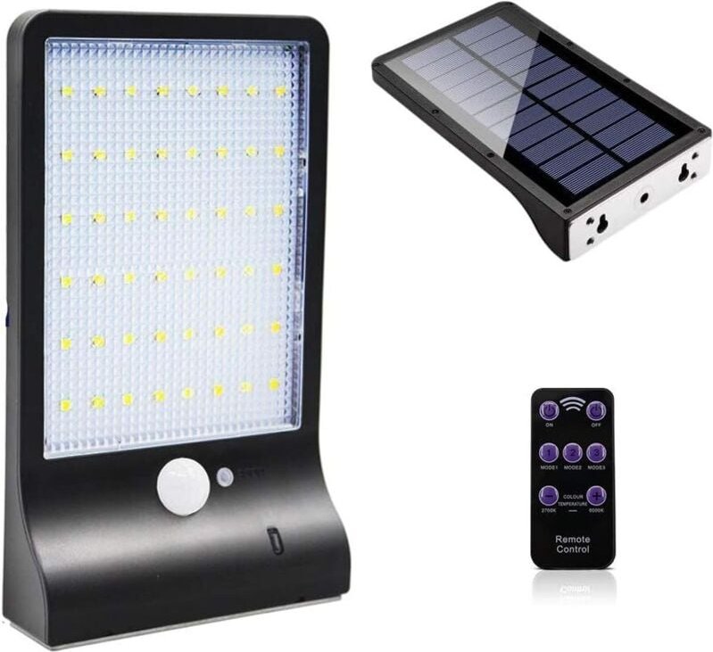 48 led Solarleuchte für den Außenbereich, dimmbar, Bewegungsmelder mit kabelloser Fernbedienung, wasserdichte Solarlampe...