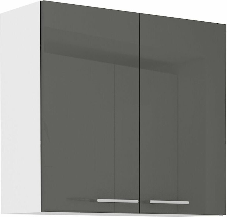 Küchen Preisbombe - Küche Hängeschrank 80 Lara Grau Hochglanz + Weiss matt Küchenzeile Küchenblock