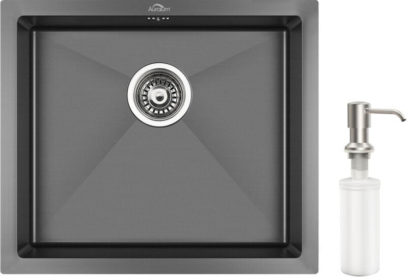 Küchenspüle schwarzgrau 50 x 43cm eckige Spülbecken, Einbauspüle für ab 60er Unterschrank, Edelstahlspüle mit Über- und ...