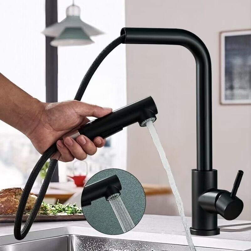 Thumbnail - Onyzpily - Hochdruck Wasserhahn Küche Schwarz, Küchenarmatur Ausziehbar, Spültischarmatur mit Brause Zwei Wasserstrahlar...