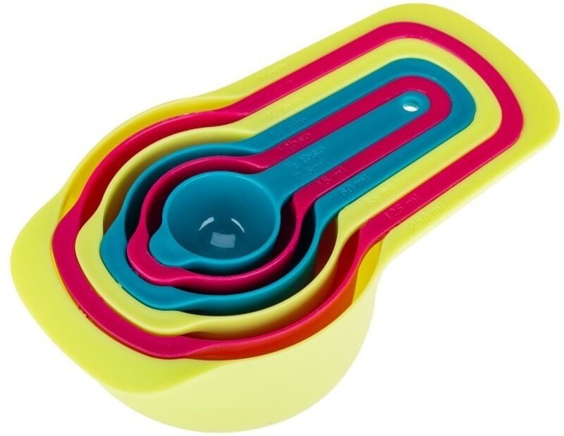 Set PRACTICO Küchenmesslöffel, 6-teilig, von 7,5 ml bis 250 ml, verschiedene Farben