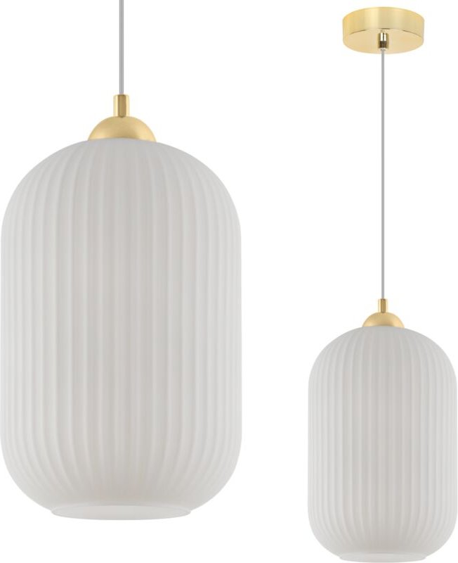 Riffle Gold Hängelampe 1 Flacher Weisser Lampenschirm Grosser Zylinder E27