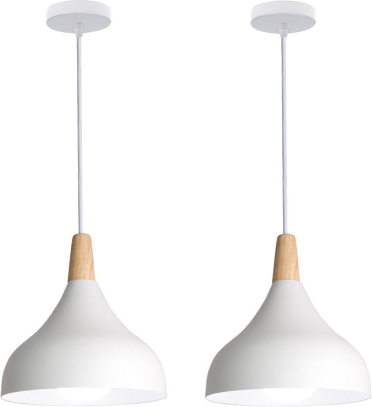 2 Stücke Pendelleuchte Moderne Tropfenförmig Hut E27 Hängelampe Retro Metall Holz Hängeleuchte für Schlafzimmer Esszimme...