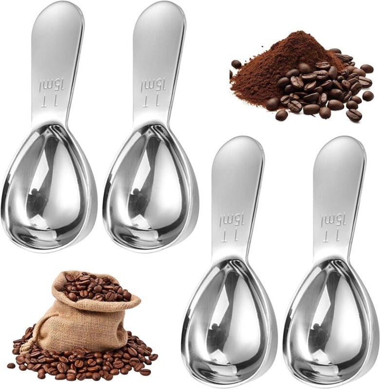 4-teiliges Kaffeelöffel-Set mit Skala, 15-ml-Messlöffel, Kaffeemesslöffel mit kurzen Griffen, Suppenlöffel mit ergonomis...