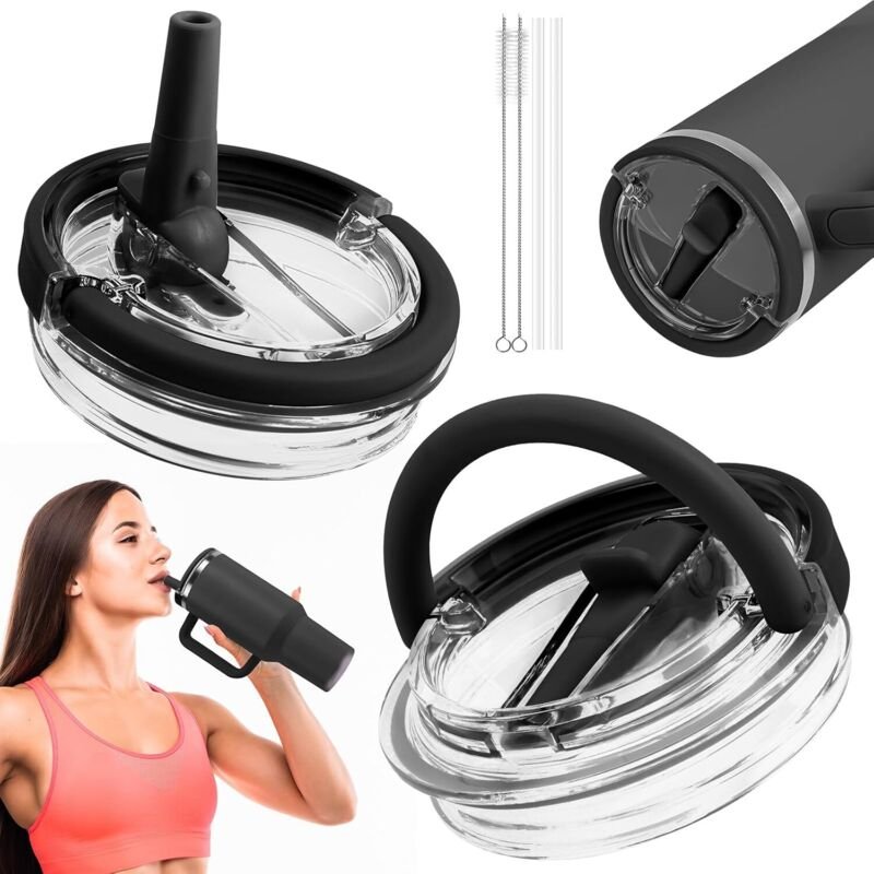 Ersatzdeckel für Stanley-Becher (1,2 l), 2-teiliger Klappdeckel mit Strohhalm, 2 Strohhalme und 2 Reinigungsbürsten, aus...