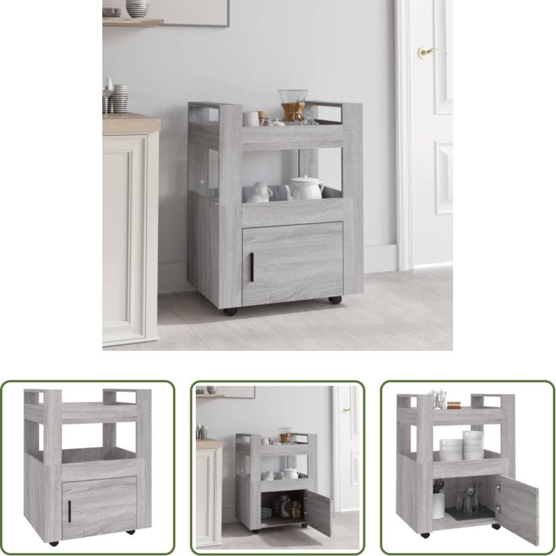 vidaXL Küchenwagen mit Ablagen - Küchenwagen Grau Sonoma 60x45x80 cm Holzwerkstoff