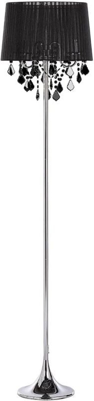 Stehlampe Schwarz Metall 170 cm 3-flammig Stoffschirm mit Kristallen aus Acrylglas Kronleuchter-Optik Kabel mit Schalter...