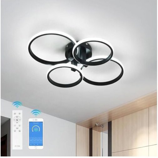 Led Deckenleuchte, rundes Design, 4-flammig, schwarz, 57,5x46x11,5 cm, weißes Licht mit Helligkeitsregelung, 57W - Goeco