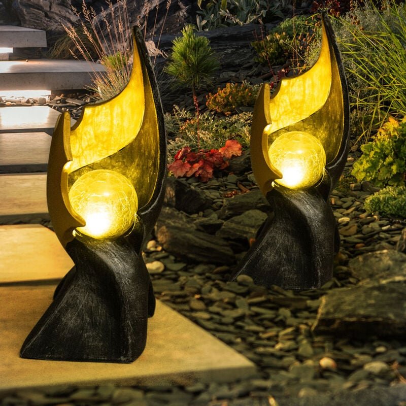 LED Solar Flamme Solarlampen für Außen Garten Dekoration Solarleuchte mit Flammeneffekt, gold braune Skulptur mit bezaub...