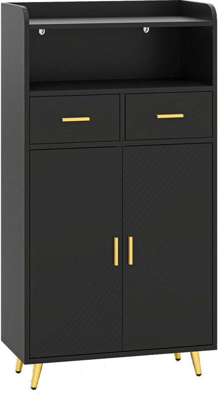 Schwarzer kuchenschrank mit doppelturen 2 schubladen verstellbarem regal