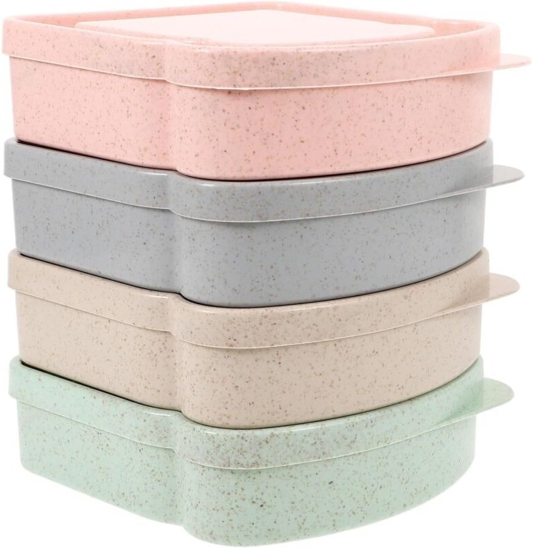 Set mit 4 wiederverwendbaren Lunchboxen aus Kunststoff in Toastform, mikrowellen- und spülmaschinenfest, ideal für Büro ...