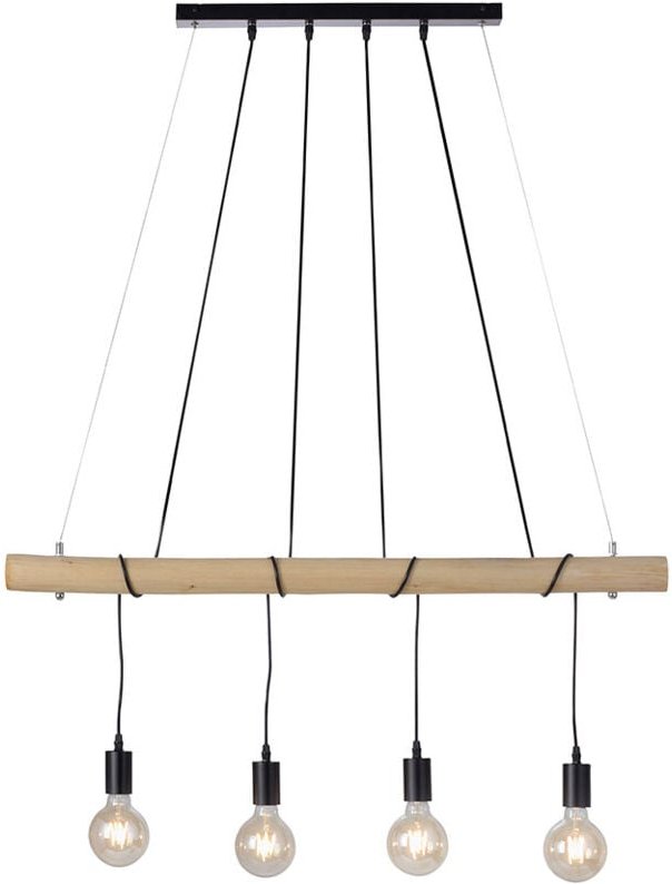 Esszimmerlampe Vintage Pendelleuchte Hängelampe Holzbalken 4 flammig, dimmbar, naturfarben schwarz, 4x led E27 4W 346Lm ...