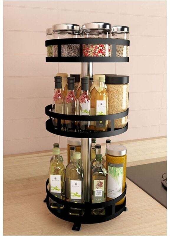 ZVD - Black Kitchen Cupboard Turntable, Spice Rack Metal Swivel Tray, Round Spice Turnstile, 360 Degree Rotatable