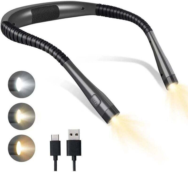Lampe de Lecture de Cou Rechargeable, Lampe pour lecture au Lit,3 Couleurs, 6 Niveaux de Luminosité, Bras Pliables, Long...