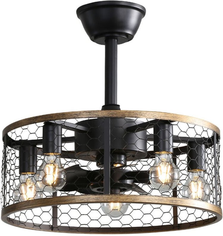 Sofucor - Ventilateur de Plafond Style Industriel Cage avec Lumière - Pales abs - 50.8cm