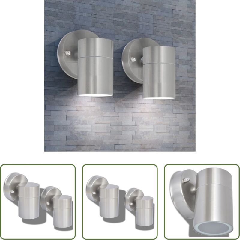 vidaXL Außenbeleuchtung - Außenwandleuchten 2 Stk. Edelstahl Abwärtsstrahlend