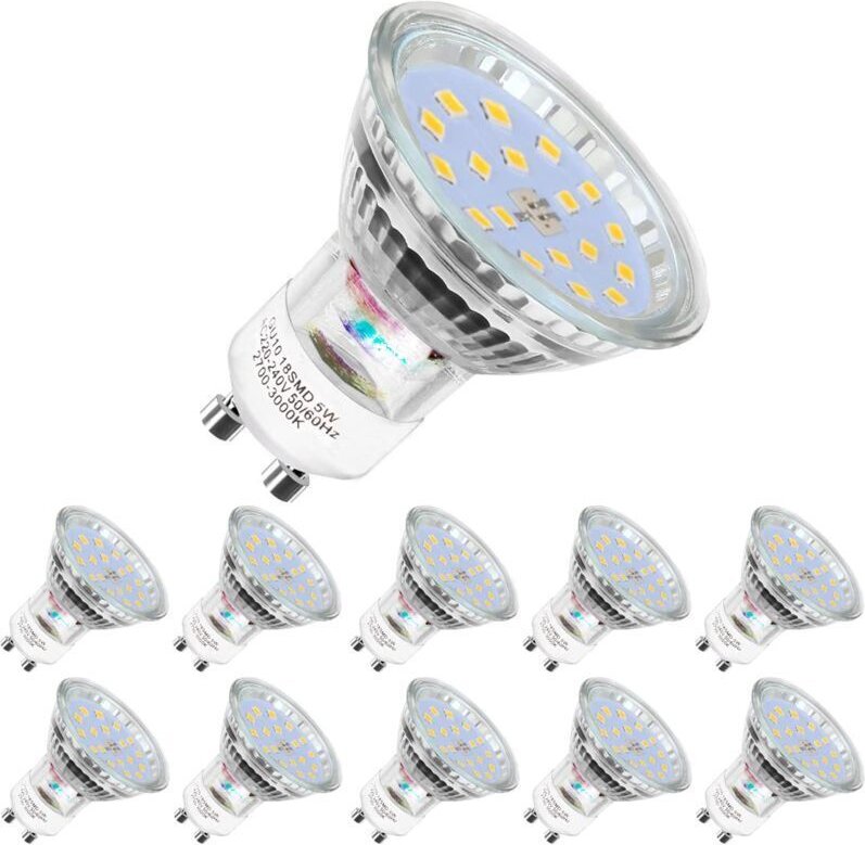 10er-Pack LED-Lampen, GU10-5W (entspricht 60W), Kaltweiß 6000K, 120° breiter Abstrahlwinkel, LED-Spotlampen